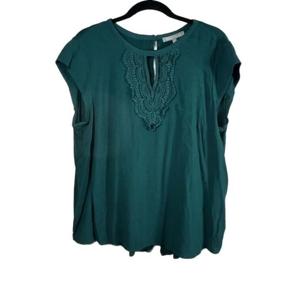 Daniel Rainn Quin Cap Sleeve Size XXL Green Lace Trim Top Blouse